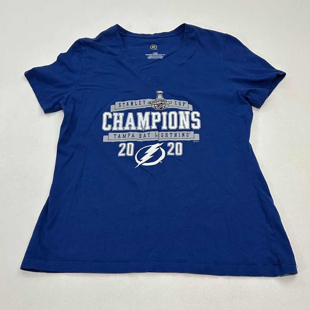NHL Women's V-Neck T-Shirt Royal Blue Tampa Bay Lightning 2020, Size L
